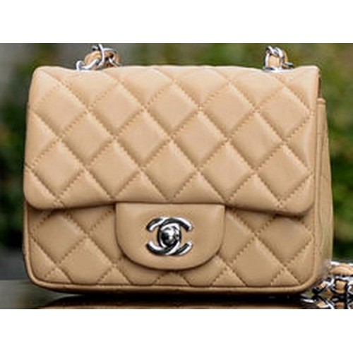 Chanel Classic MINI Flap Bag Apricot Sheepskin A37585 Silver
