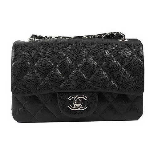 Chanel Classic MINI Flap Bag Black Cannage Pattern CF1119 Silver