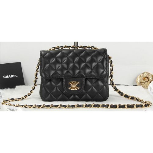 Chanel Classic MINI Flap Bag Black Sheepskin Leather A1115 Gold