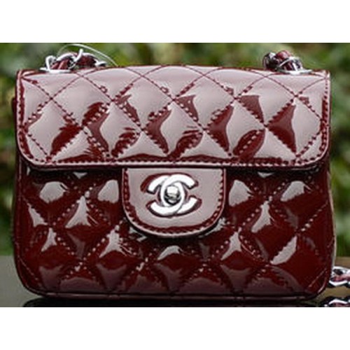 Chanel Classic MINI Flap Bag Royal Patent Leather A1115 Silver