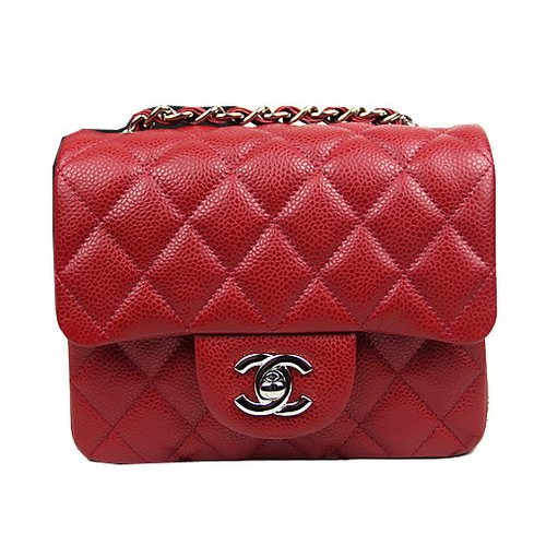 Chanel Classic MINI Flap Bag CF1115 Red Cannage Pattern Silver