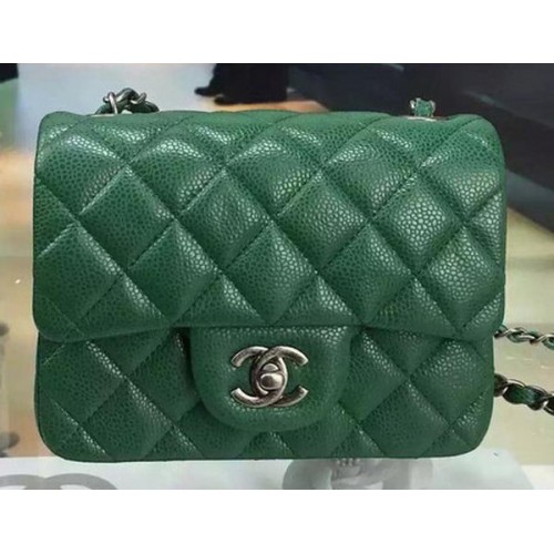 Chanel Classic MINI Flap Bag Cannage Pattern Leather A8171 Green