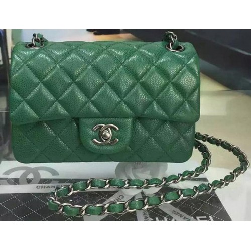 Chanel Classic MINI Flap Bag Cannage Pattern Leather A8500 Green