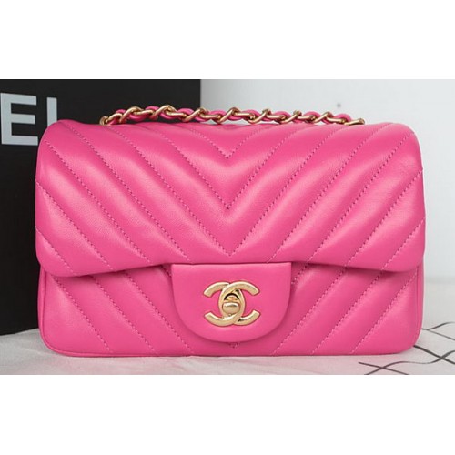 Chanel Classic MINI Flap Bag Chevron Sheepskin Leather A1119 Rose