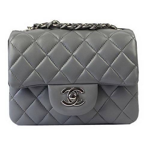 Chanel Classic MINI Flap Bag Grey Original Sheep Leather CF1115 Silver