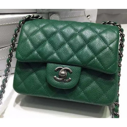 Chanel Classic MINI Flap Bag Litchi Leather A6874 Green
