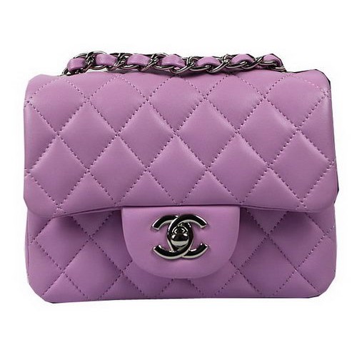 Chanel Classic MINI Flap Bag Purple Original Sheep Leather CF1115 Silver