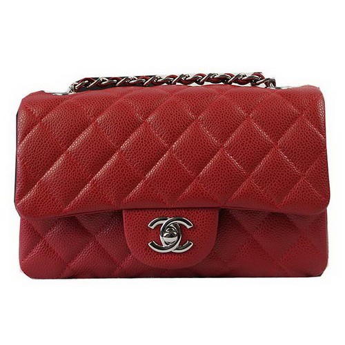 Chanel Classic MINI Flap Bag Red Cannage Pattern CF1119 Silver