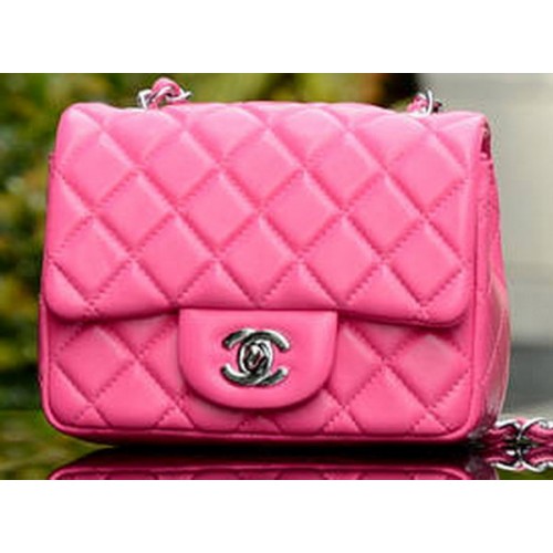 Chanel Classic MINI Flap Bag Rose Sheepskin A37585 Silver