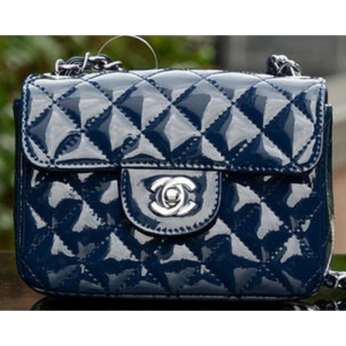 Chanel Classic MINI Flap Bag Royal Patent Leather A1115 Silver