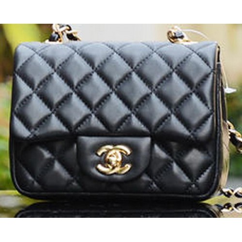 Chanel Classic MINI Flap Bag Sheepskin Leather A1115 Black