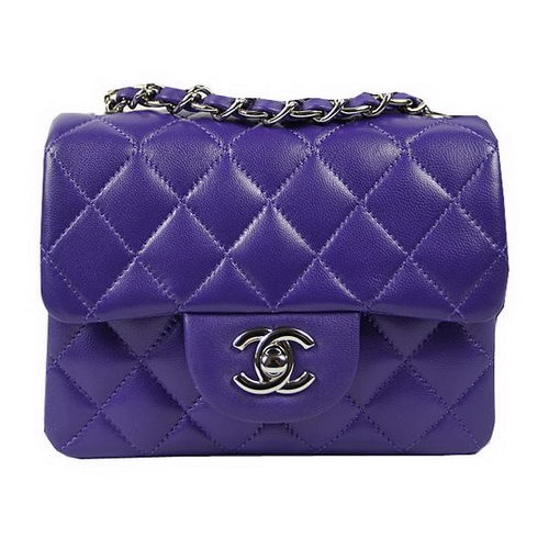 Chanel Classic MINI Flap Bag Violet Original Sheep Leather CF1115 Silver