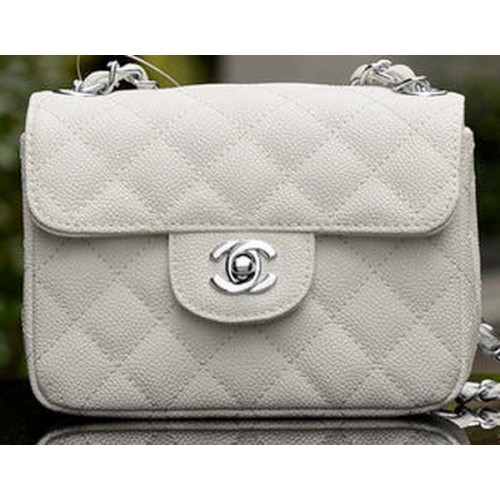 Chanel Classic MINI Flap Bag White Cannage Pattern A1115 Silver