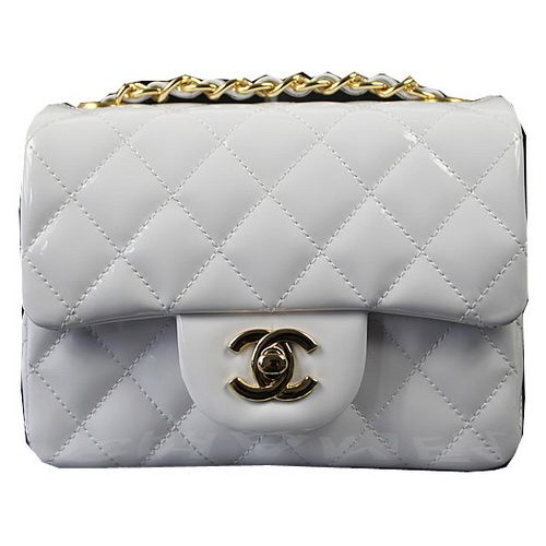 Chanel Classic MINI Flap Bag White Original Patent Leather CF1115 Gold