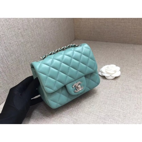 Chanel Classic MINI Flap Bag original Sheepskin Leather A1115 Light blue silver chain