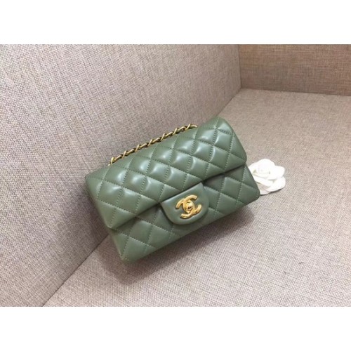 Chanel Classic MINI Flap Bag original Sheepskin Leather A1116 green gold chain