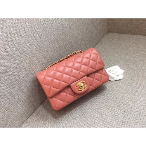 Chanel Classic MINI Flap Bag original Sheepskin Leather A1116 pink gold chain
