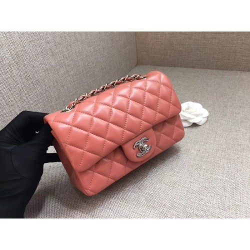 Chanel Classic MINI Flap Bag original Sheepskin Leather A1116 pink silver chain