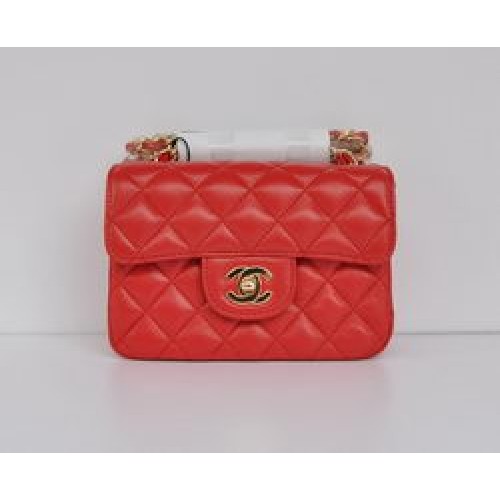 Chanel Classic Red Lambskin Golden Chain Quilted Flap Bag 1115