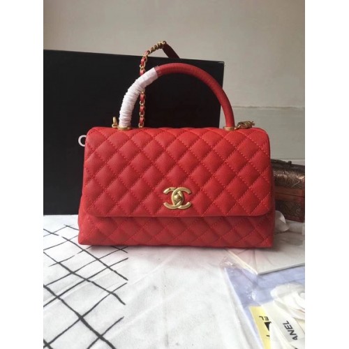 Chanel Classic Red Top Handle Bag Red Original Leather A92292 Gold
