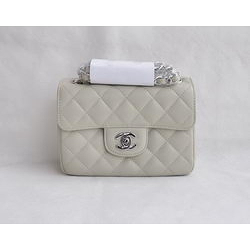 Chanel Classic Rice White Lambskin Silver Chain Quilted Flap Bag 1115