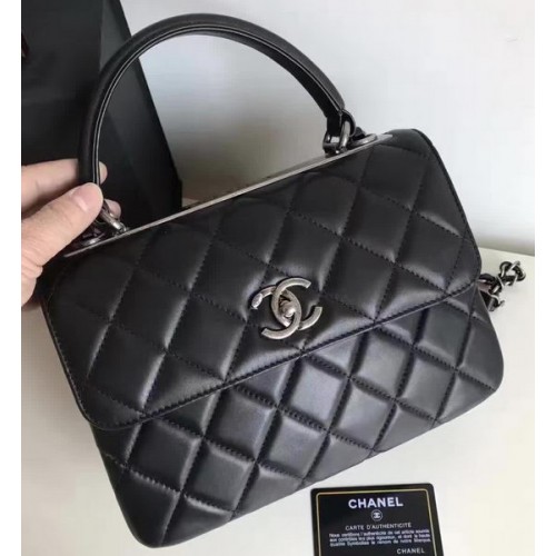 Chanel Classic Top Flap Bag Black Original Sheepskin Leather A92236 Silver