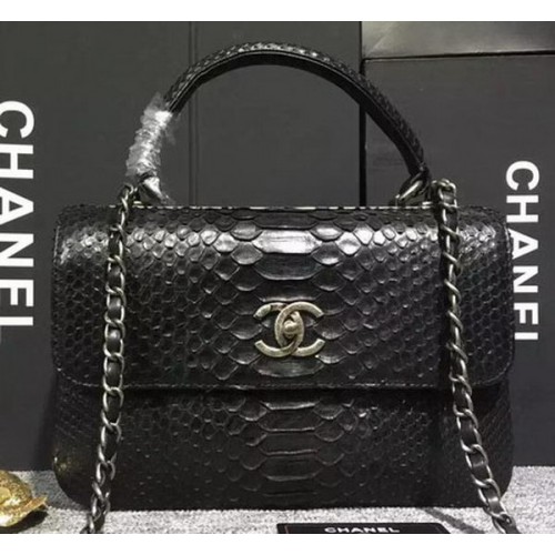 Chanel Classic Top Flap Bag Original Snake Leather A90095 Black