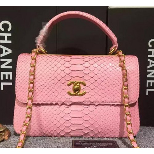 Chanel Classic Top Flap Bag Original Snake Leather A90095 Pink