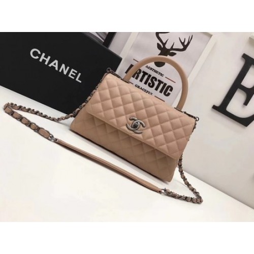 Chanel Classic Top Handle Bag Apricot Original Leather A92991 Silver