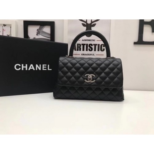 Chanel Classic Top Handle Bag Black Original Leather A92991 Silver
