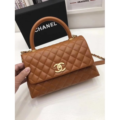 Chanel Classic Top Handle Bag Brown Original Leather A92991 Gold