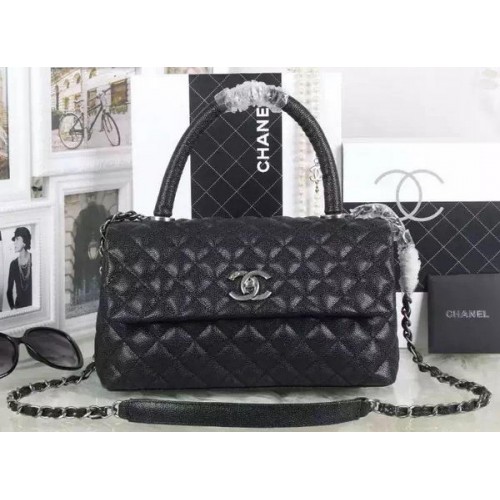 Chanel Classic Top Handle Bag Cannage Pattern A92991 Black