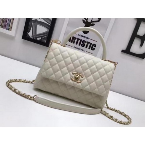 Chanel Classic Top Handle Bag OffWhite Sheepskin Leather A92991 Gold
