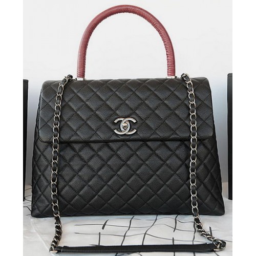 Chanel Classic Top Handle Bag Original Cannage Pattern A92993 Black