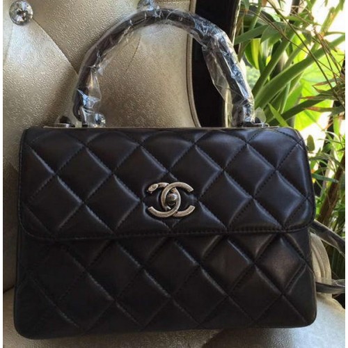 Chanel Classic Top Handle Bag Original Sheepskin Leather A92236 Black