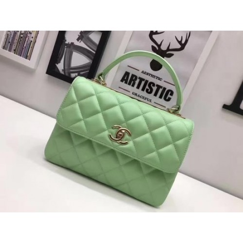 Chanel Classic Top Handle Bag Original Sheepskin Leather A92991 Green