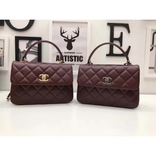 Chanel Classic Top Handle Bag Original Sheepskin Leather A92991 Wine