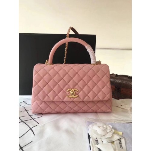 Chanel Classic Top Handle Bag Pink Original Leather A92292 Gold