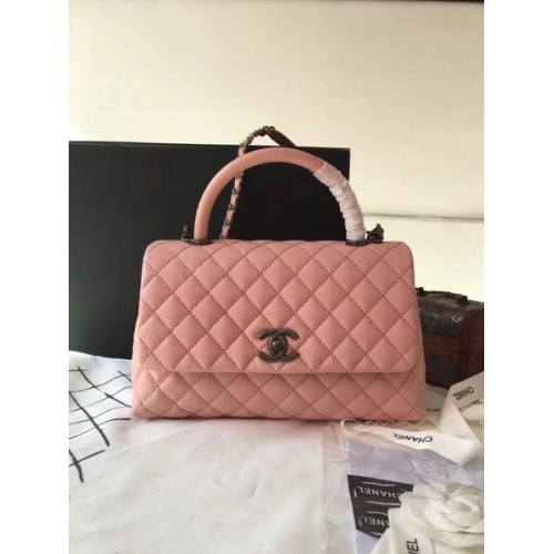 Chanel Classic Top Handle Bag Pink Original Leather A92292 Silver