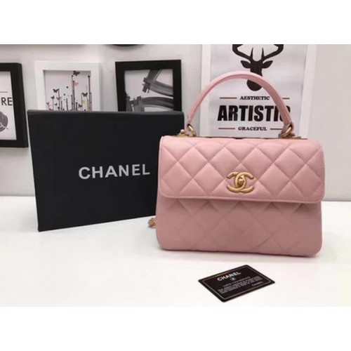 Chanel Classic Top Handle Bag Pink Sheepskin Leather A92991 Gold