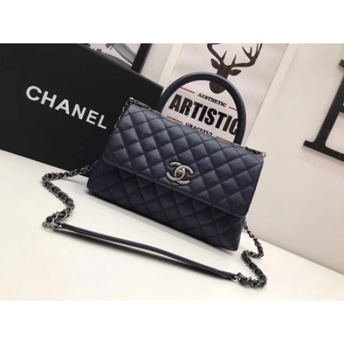 Chanel Classic Top Handle Bag Royal Original Leather A92991 Silver