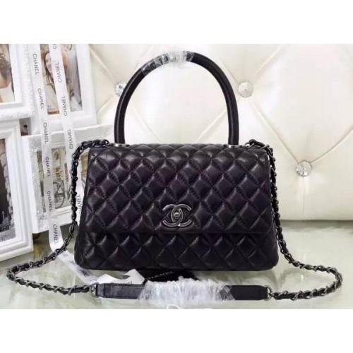 Chanel Classic Top Handle Bag Sheepskin Leather A92991 Black