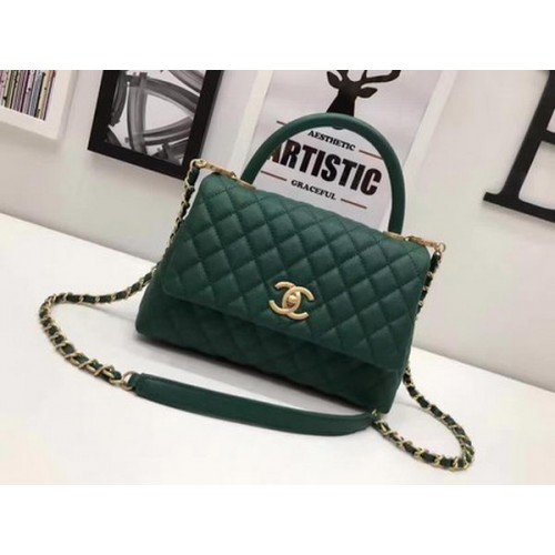 Chanel Classic Top Handle Bag Sheepskin Leather A92991 Green