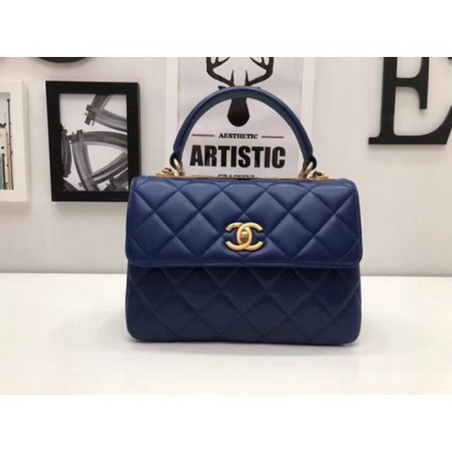 Chanel Classic Top Handle Bag Sheepskin Leather CHA2371 Blue