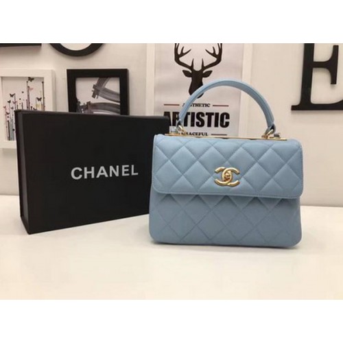Chanel Classic Top Handle Bag Sheepskin Leather CHA2371 SkyBlue