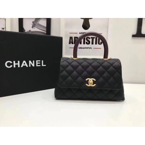 Chanel Classic Top Handle Bag black Cannage Pattern A92290 Gold
