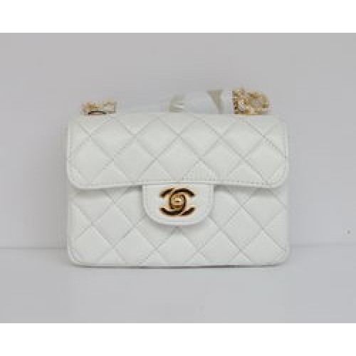 Chanel Classic White Lambskin Golden Chain Quilted Flap Bag 1115