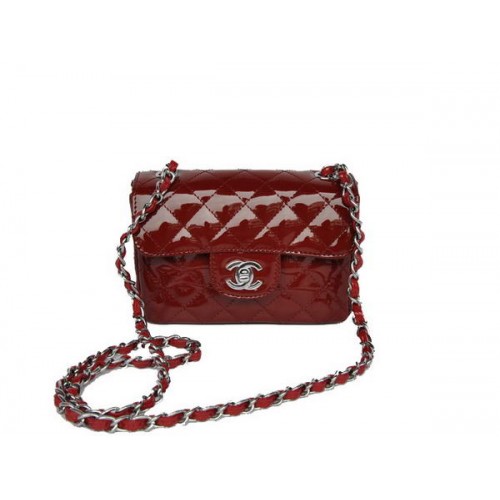 buy Cheap Chanel Classic mini Flap Bag 1115 Bordeaux Patent Silver Hardware