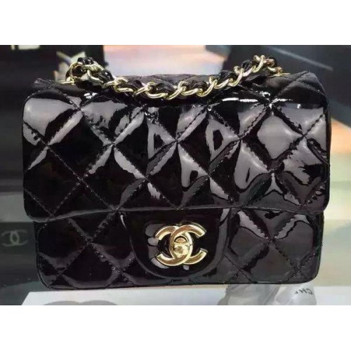 Chanel Classic mini Flap Bag Black Original Patent Leather CF7171 Gold