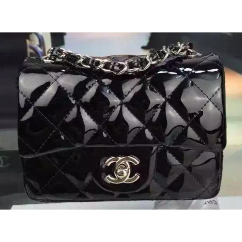 Chanel Classic mini Flap Bag Black Original Patent Leather CF7171 Silver